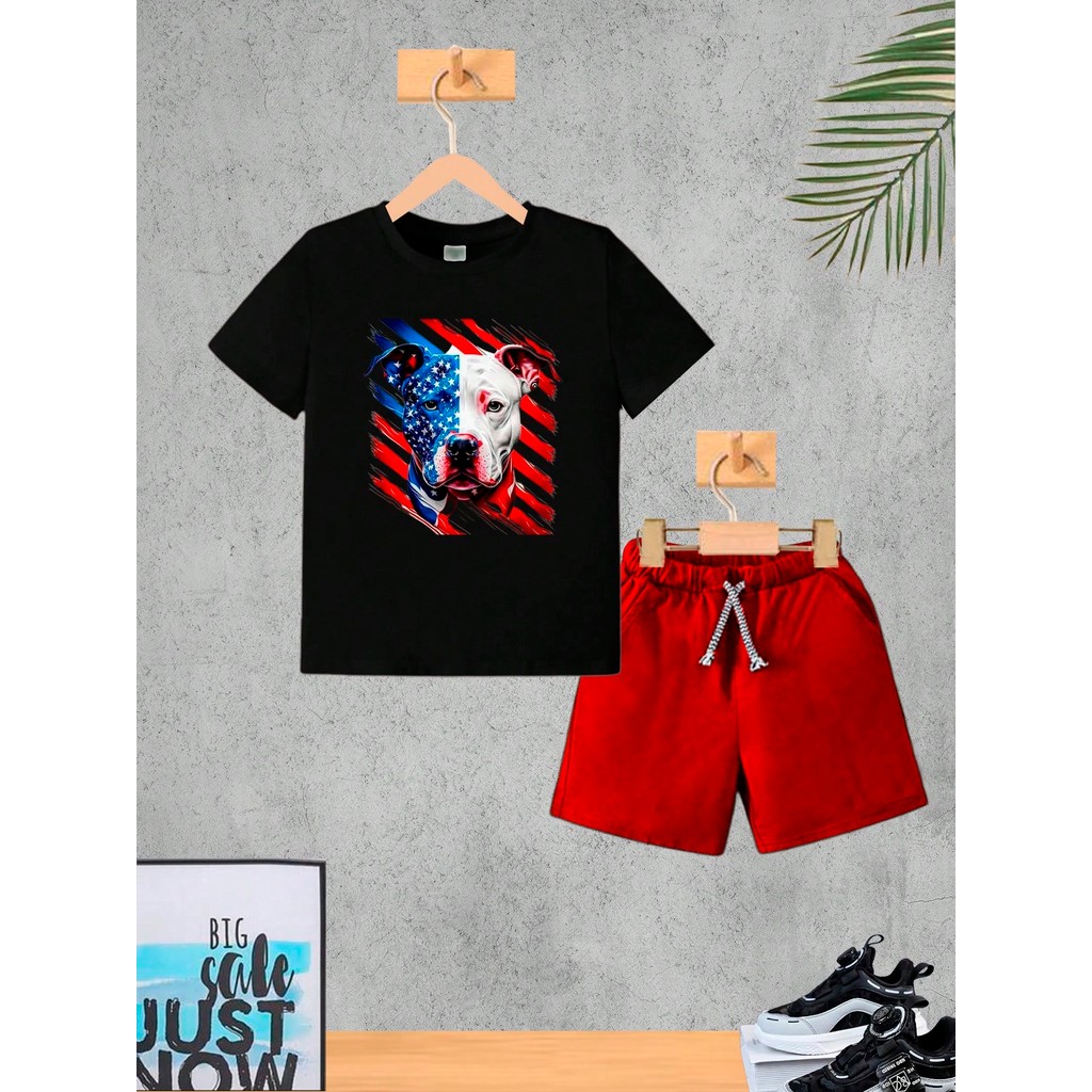 Conjunto Infantil Menino DOG Camiseta e Bermuda Roupa Criança Masculino Verão