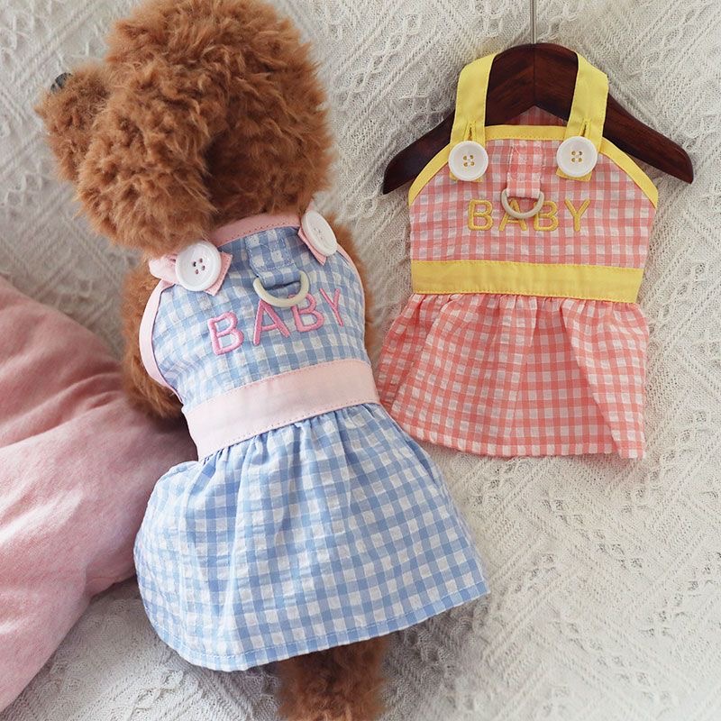 Vestido De Primavera Verão Saia Para Cachorro Com Fivela Sweet Plaid Puppy Dog Clothes for Small Dogs Poodle Mascotes
