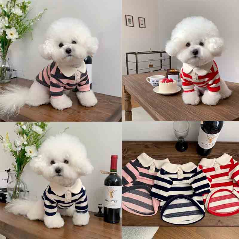 Summer Thin Dog Clothes for Shih Tzu Horizontal Stripe Pet Polo Shirt Pólo De Listras De Gato Camiseta Cachorro Roupa De