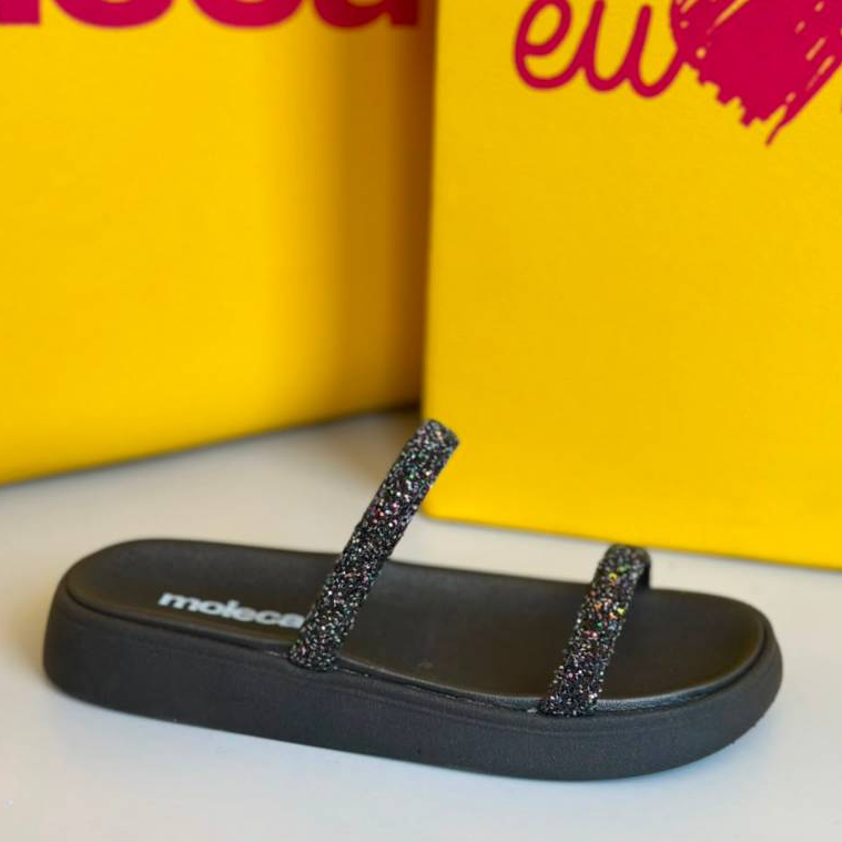 Sandália Papete Feminina Moleca Glitter Original 5507.100 Confortável