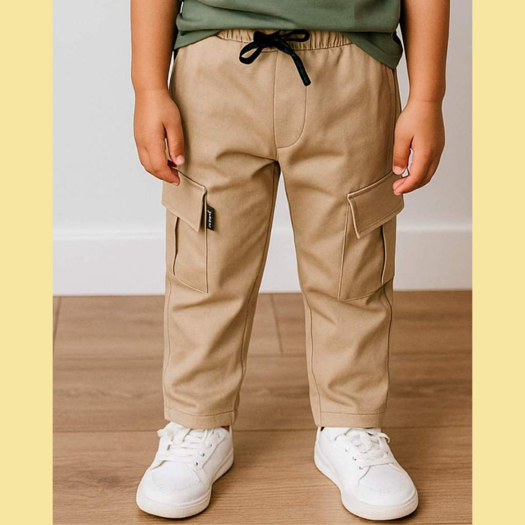 Calça Cargo Masculina Sarja Juvenil Streetwear Bege Tendência 2025 Estilosa