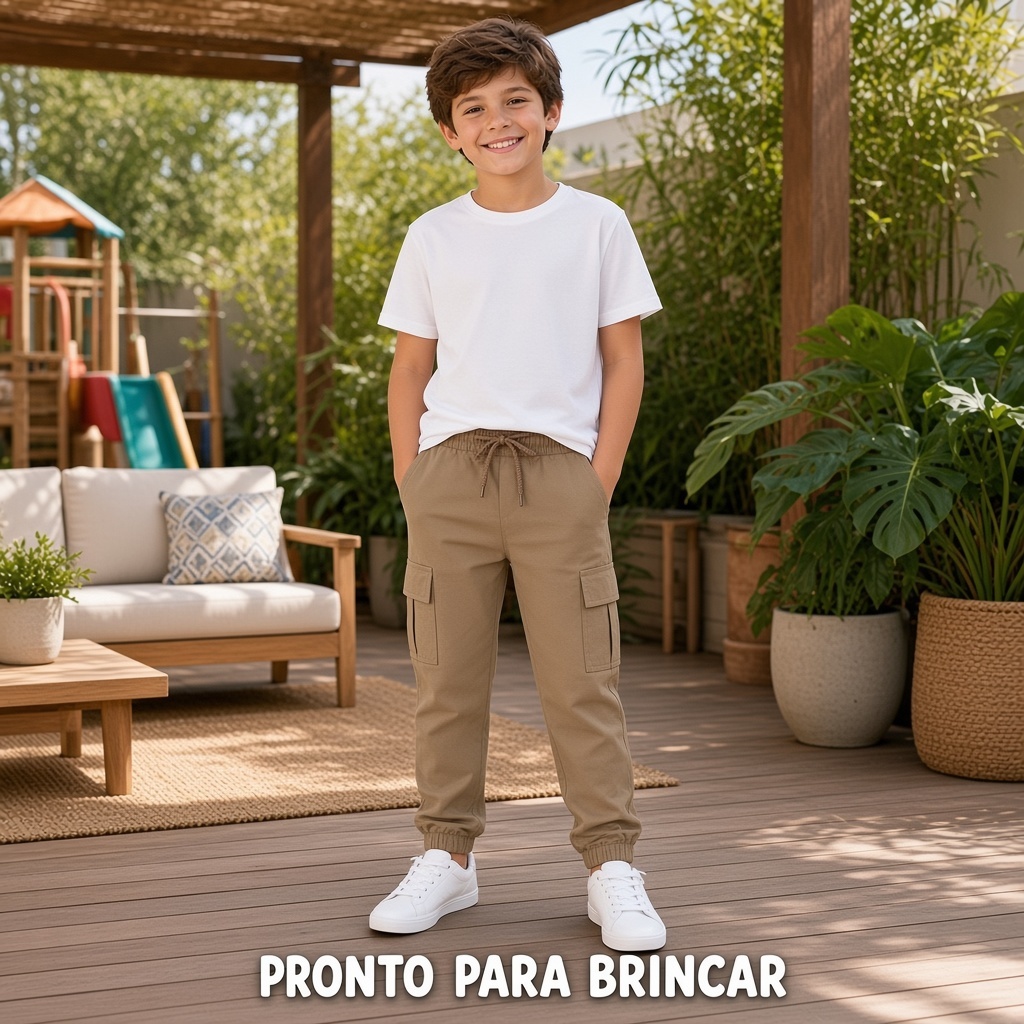 Calça Sarja Cargo Juvenil Infantil Masculina com Elástico - Estilo e Conforto para Todas as Ocasiões