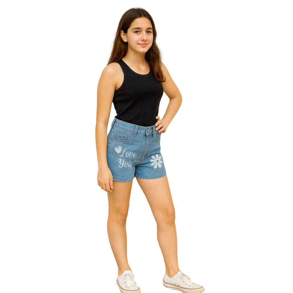 Short Jeans Cargo Bolso Lateral Feminino Bermudinha Infantil Juvenil do 10 aos 16.