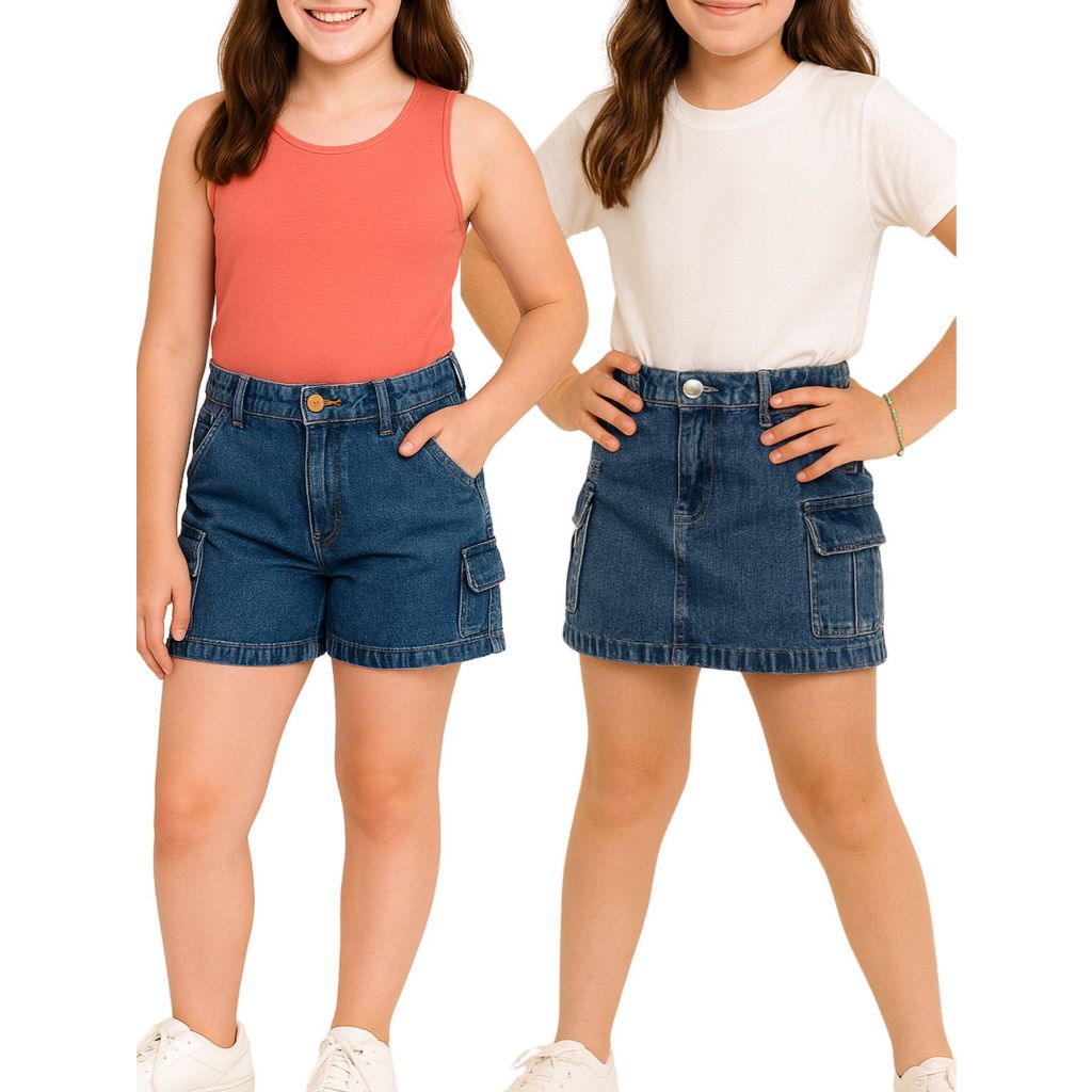 Short Cargo + Saia Infantil  Juvenil  Menina