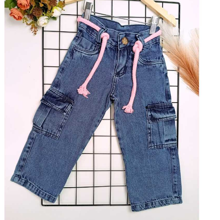 Calça Jeans Cargo Infamtil Juvenil Marmorizada acompanha Cinto 2 ao 16