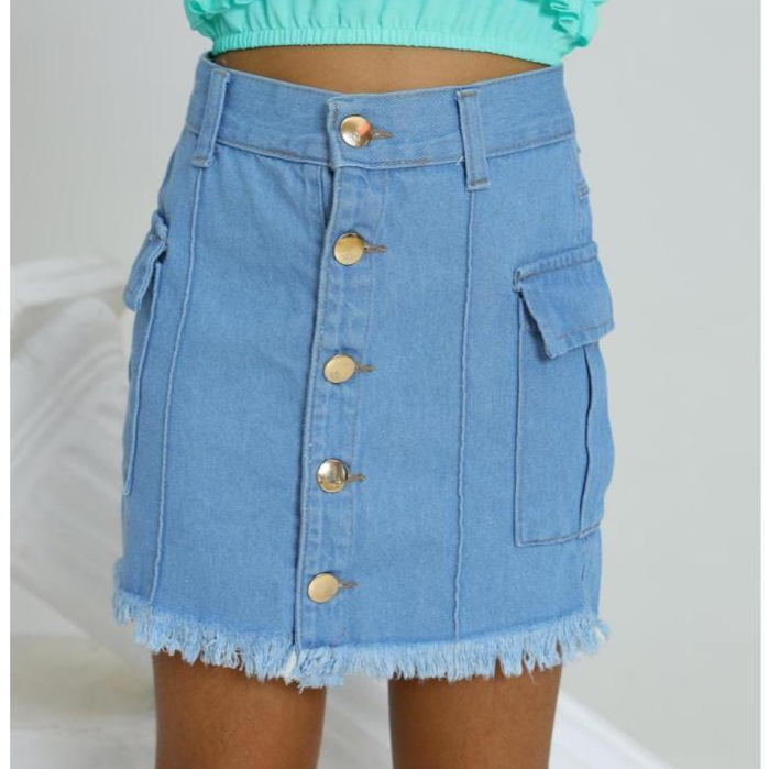 Saia Cargo Jeans Infantil e Juvenil Botão Frontal Fashion 8 ao 16