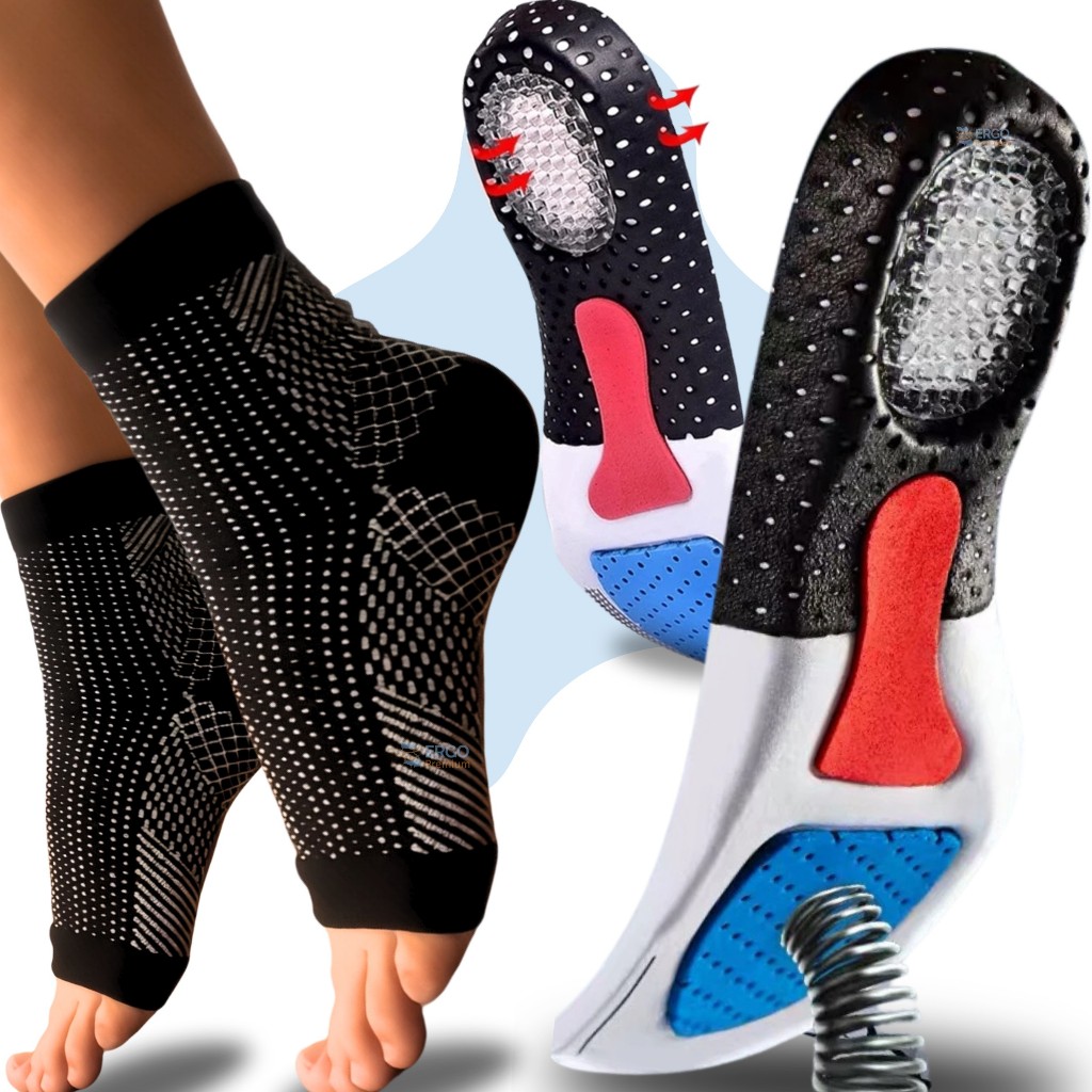 Combo Meia Ortopédica + Palmilha Alívio de Dores no calcanhar, Inchaço, Esporão e Fascite Plantar