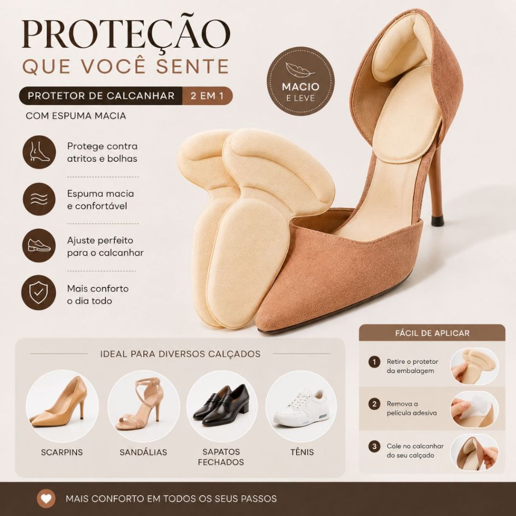 Kit Com 2 Palmilhas Protetoras P/ Calcanhar Com Dobra Confortável Protege Pés