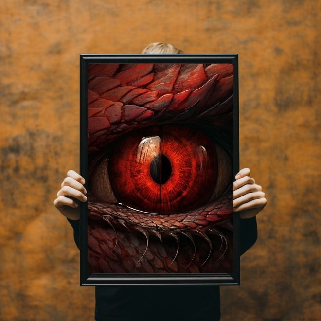 Quadro Decorativo O Olho do Dragão com Moldura E Acetato Tamanho A3 Design Exclusivo
