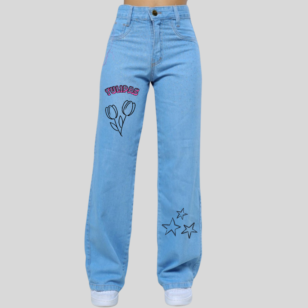 Calça Jeans Wide Led Pantalona Infantil Juvenil Calça Menina Folgada Lançamento Tulipa