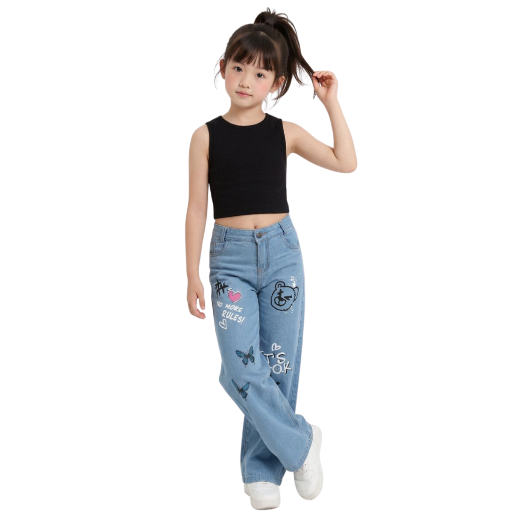 calça wide leg  jeans pantalona folgada juvenil menina 8 aos 16