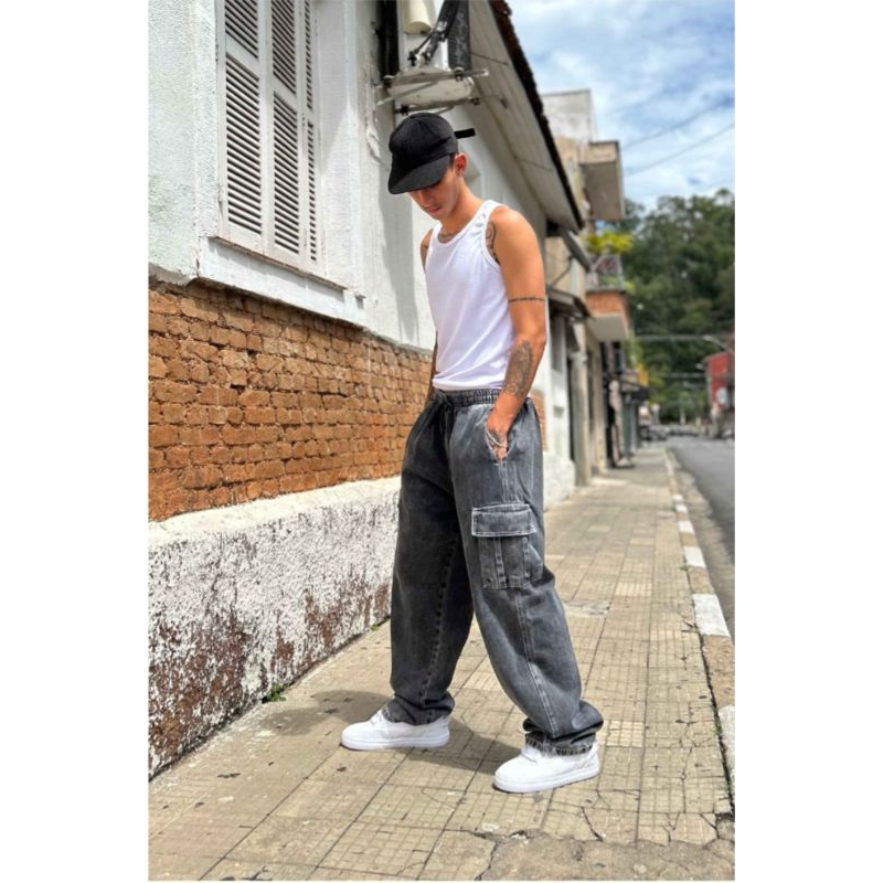 CALÇA CARGO MENINOS ADOLESCENTE  DESBOTADA CINZA GRAFITE JEANS CLARA PRETA BEGE JEANS ESCURA DO 10 AO 16 STREEWEAR