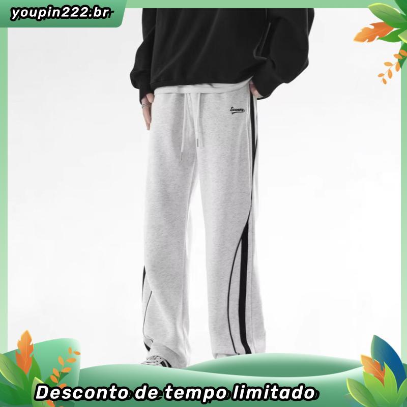 Calça De Moletom Listrada Para Meninos , streetwear , Nova Perna Reta , Folgada , Esportiva casual Ameri Estilo can .