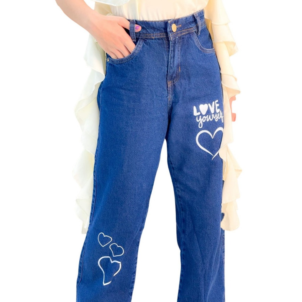 Calça jeans folgada wide leg pantalona infantil juvenil menina 8 ao 16 anos algodão