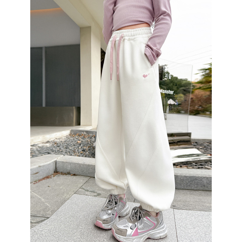Calça de moletom de primavera para meninas, Popular, grande, infantil, folgada, Super quente, bonita, esportiva, estudan
