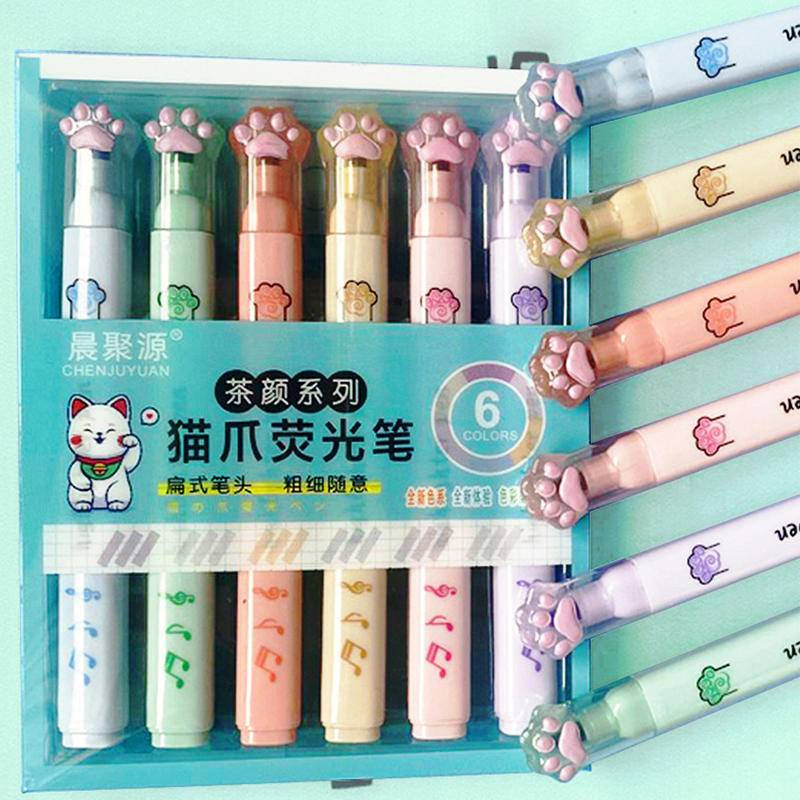 6Support/Set of cat paw-shaped fluorescent pens and pastel drawing pens，Suitable for students、School、Office Supplies，Cut