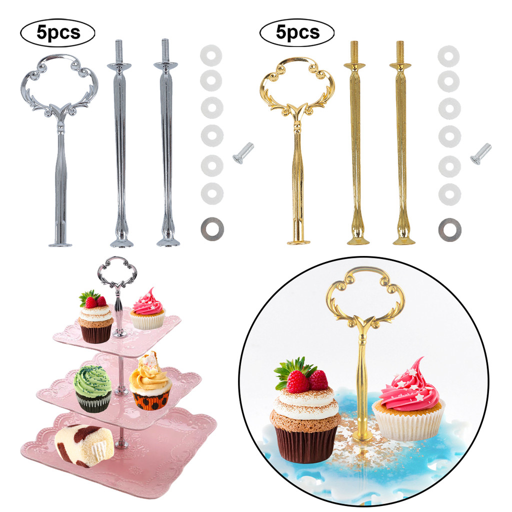 [unilayan] 5 Pçs/set Hardware Suporte De Placa De Bolo 3 Camadas Liga De Zinco Cupcake Festa De Casamento