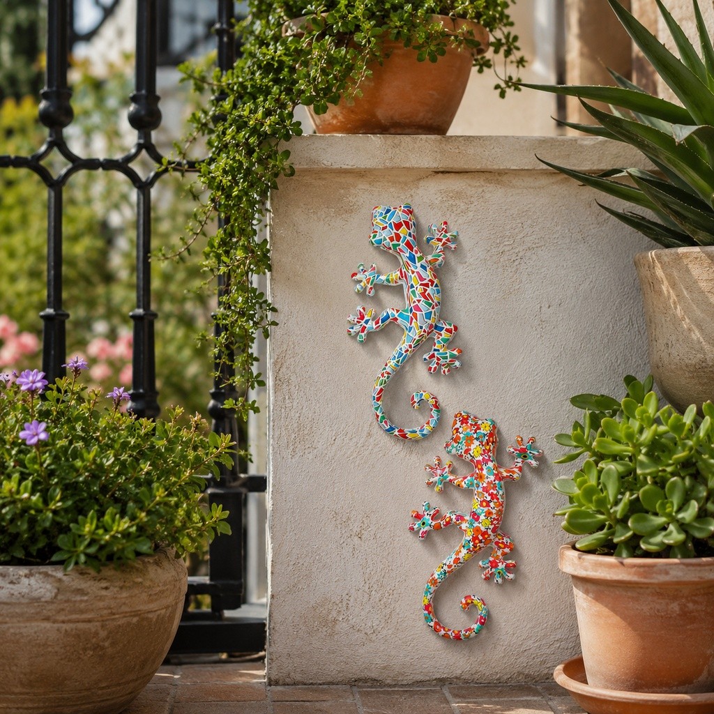 [unilayan] 1 Peça De Decoração De Parede Gecko De Resina , Quintal De Jardim , Arte De Lagarto Colorido De Transferência