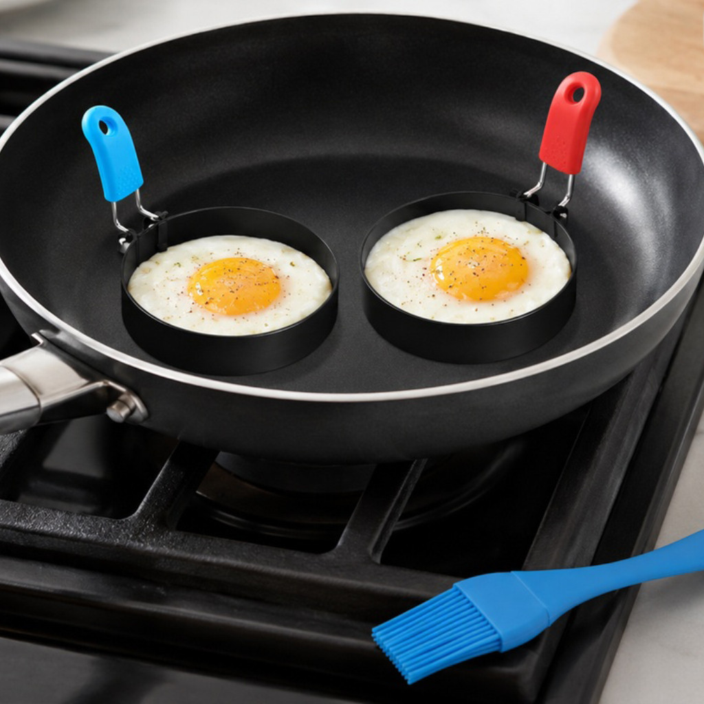 [unilayan] 3 Peças De Anéis De Ovo De Aço Inoxidável Com Alça Anti-Queimadura Antiaderente Frito Molde Fritar Cozinha Fe