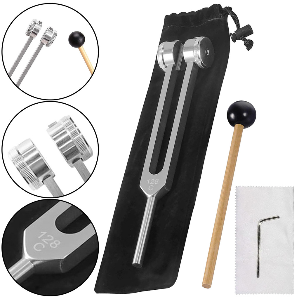 [unilayan] 1 Conjunto De Terapia De Som De Liga De Diapasão De Chakra De 128 Hz Com Martelo Bolsa Pano De Limpeza Para D