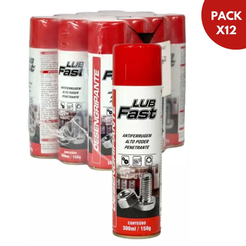 Kit 12 Desengripante Anti-Ferrugem Lub Fast 300ml Mundial Prime Pack Fechado