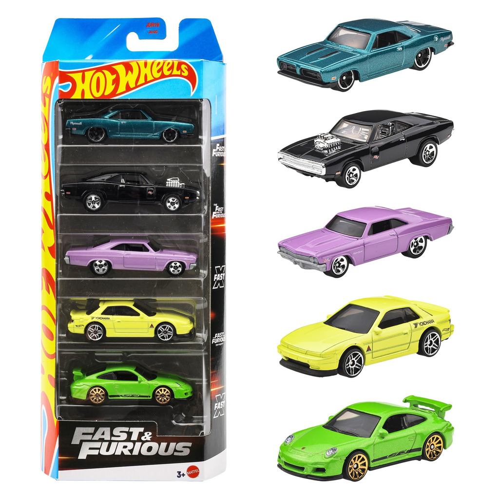 Hot Wheels Fast & Furious 5-Pack Vehicle Toy - 5 Mini Cars Included - For Ages 3 and Up - Multi JDR19