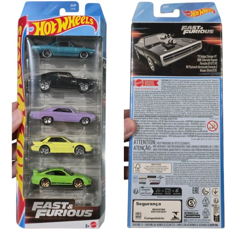 Novo Pack 5 Fast & Furious 2025 Porsche, Nissan, Impala, Charger RT JBJ80