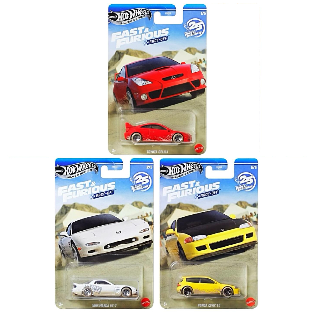 Pack 3 Hot Wheels Fast and Furious Race Off 25 Anos Velozes e Furiosos