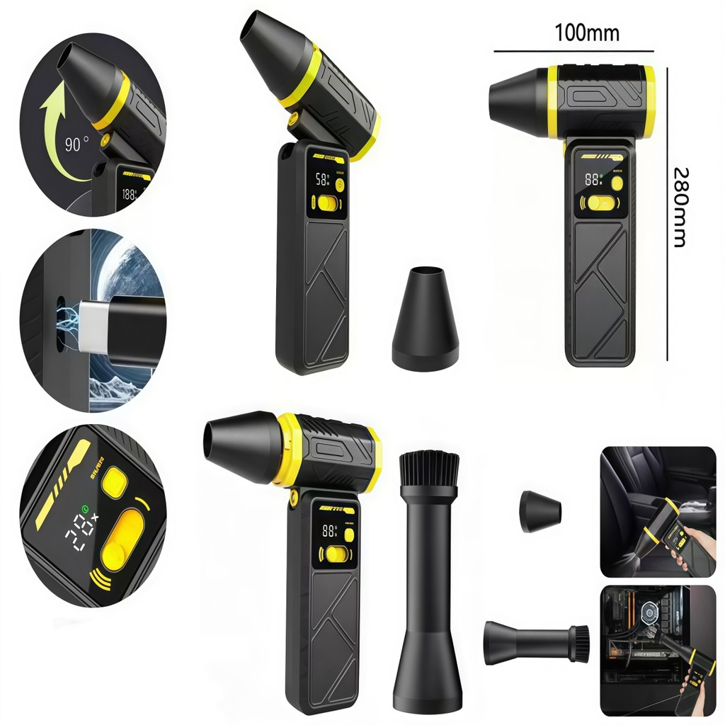 Mini Soprador e Aspirador De Pó Turbo Com Tela LCD Recarregável 130.000 Rpm P.HQ