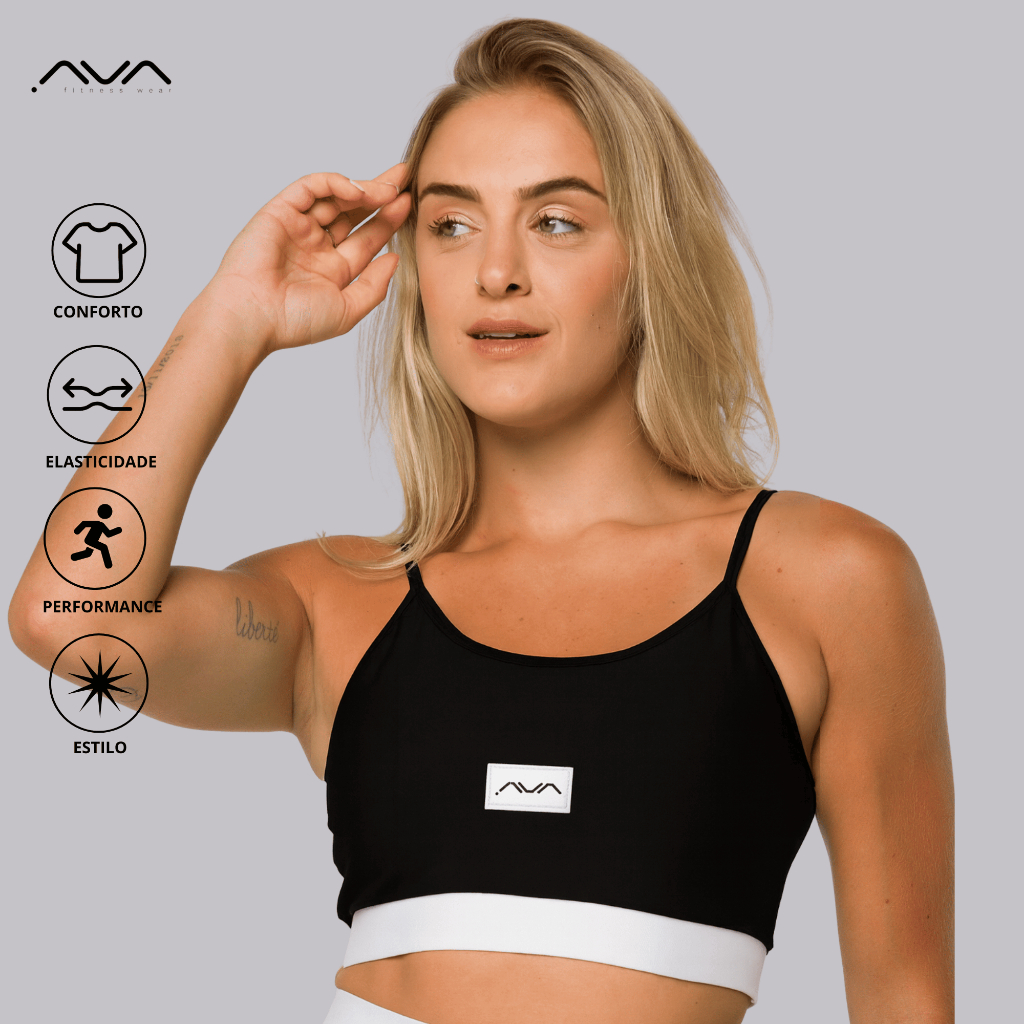 Top Feminino Academia Elástico No Cós Forro Duplo Alta Sutentação AVA Fitness