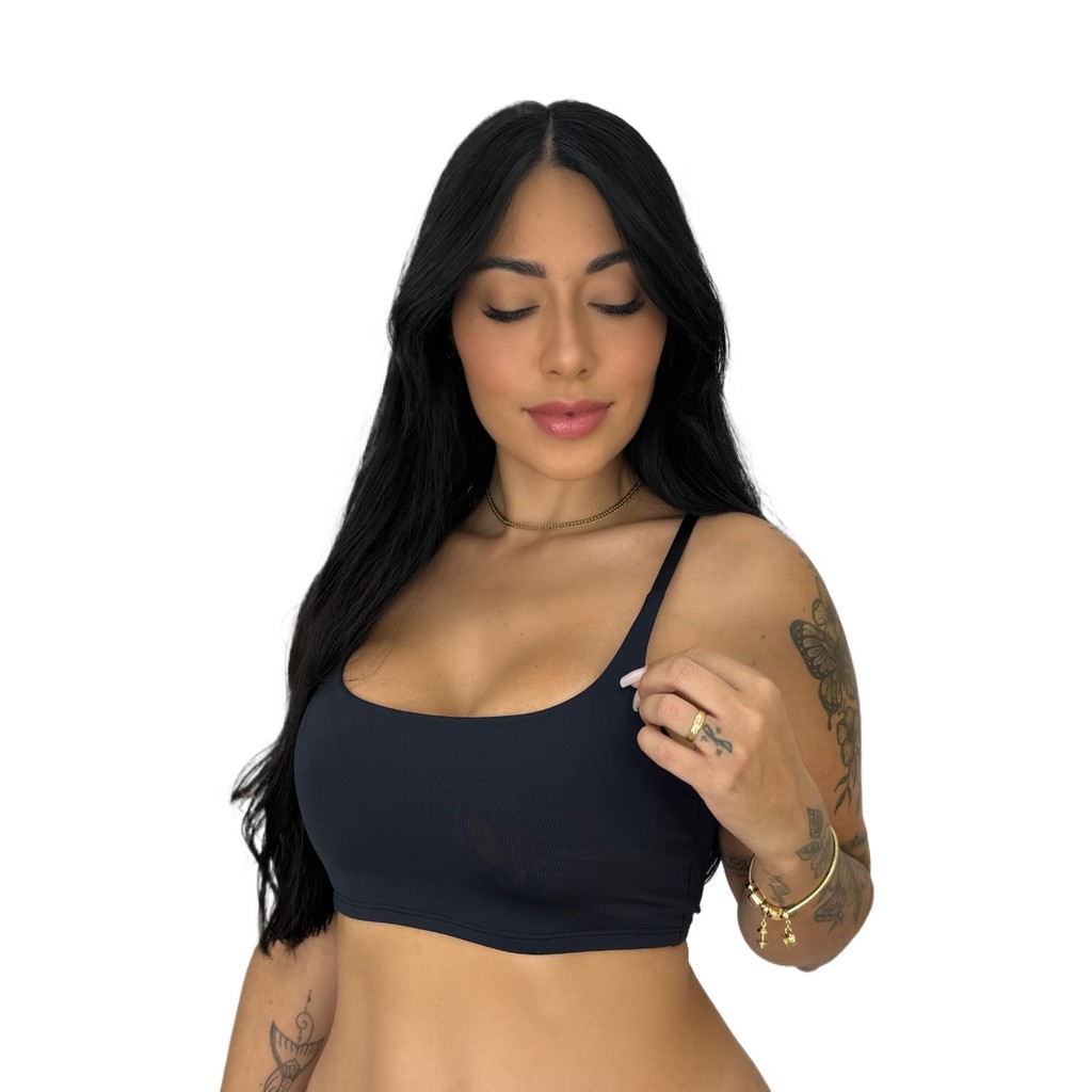 KIT com 3 Tops Fitness Feminino Duplo Poliamida