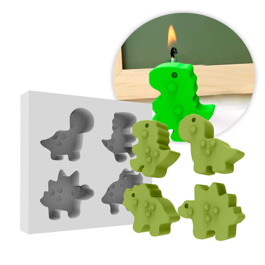 Molde Mini Dinossauros 4 Cavidades Antiaderente Sabonetes Velas Biscuit Resina Gesso