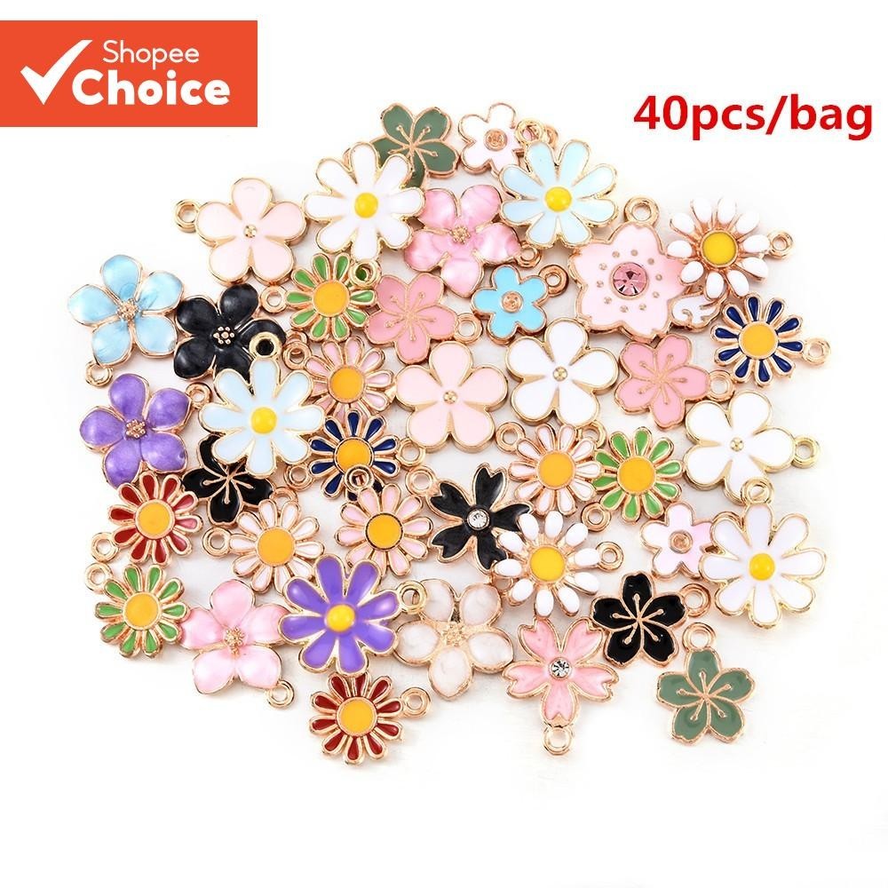 Colorido Sortido 40 Unidades/Saco Liga De Esmalte Misto Margarida Flores Pingente Amuletos Acessórios Faça Você Mesmo