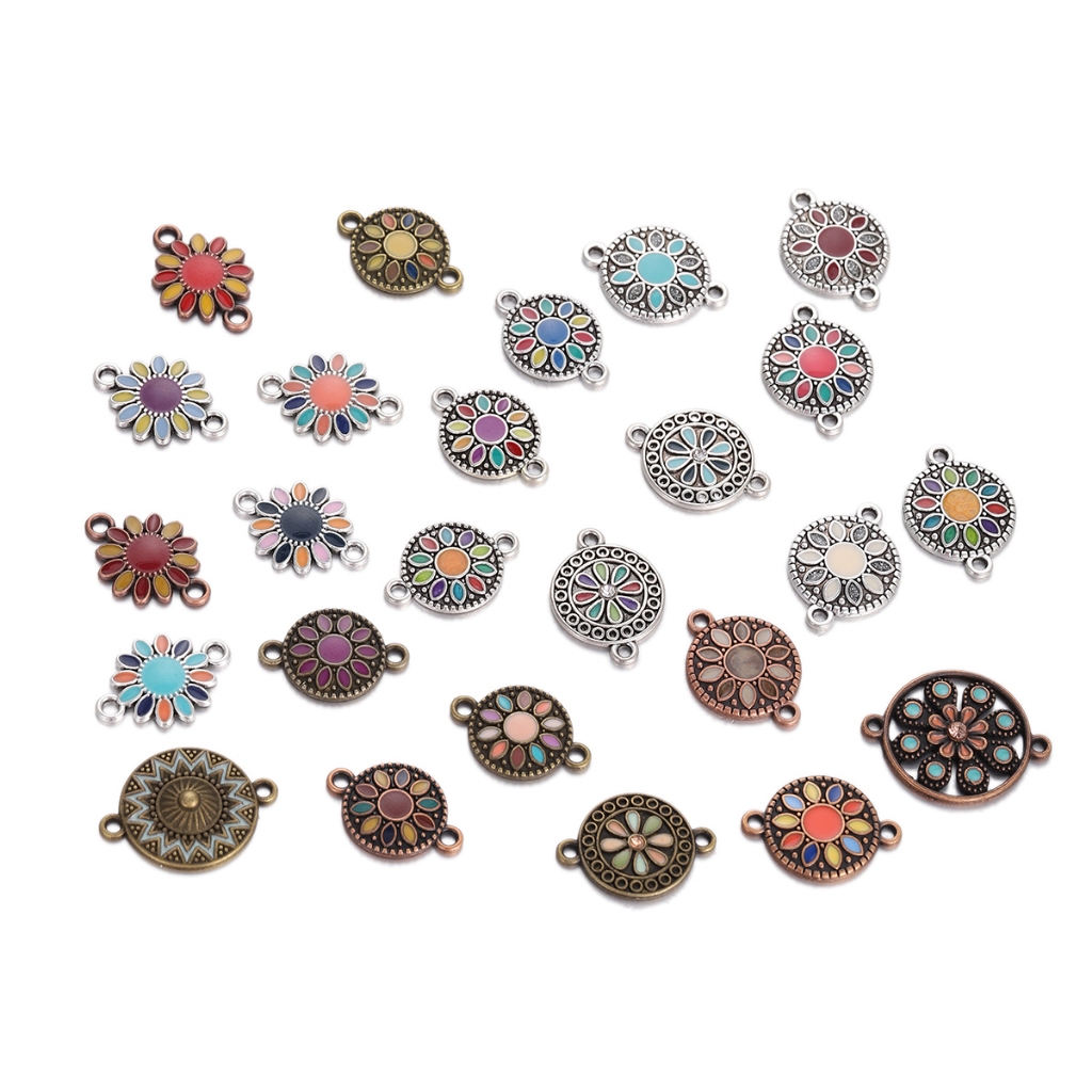 5 Pçs Esmalte Flor Redonda Conector Encantos Colorido Duplo Loop Links Pingentes Antigos Para DIY Jóias Fazendo Pulseira