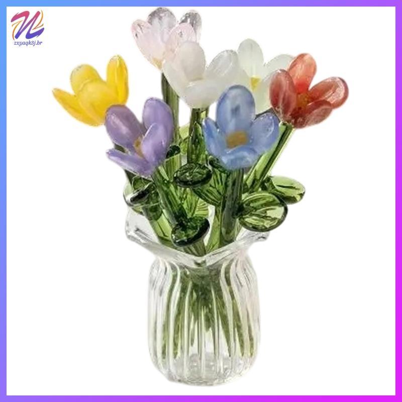 Modelo De Vaso De Planta Floral Esmalte Colorido Ornamento De Flor Artificial Estatuetas Fofas Decoração De Quarto Prese