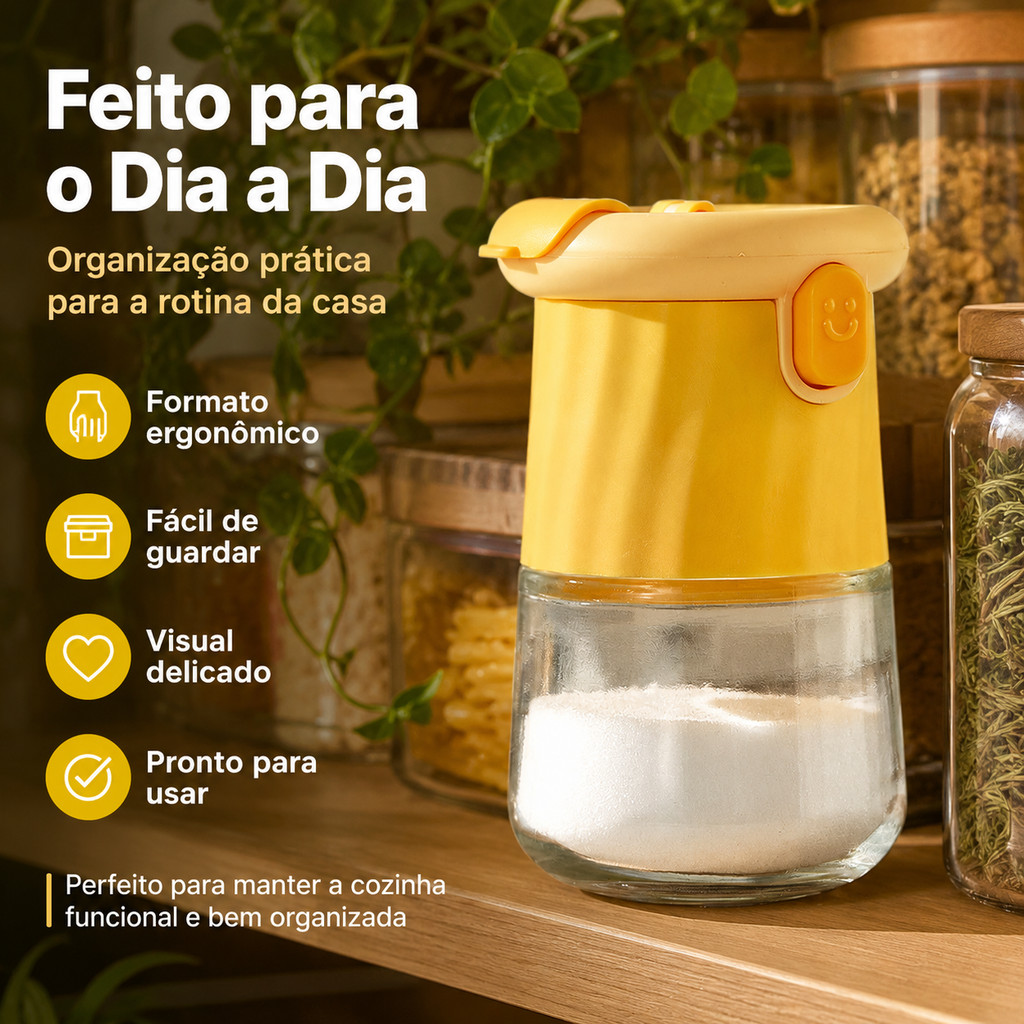 Pote de Vidro para Tempero com Dosador de Pressão Design Prático Armazenamento Seguro para Sal e Temperos Secos