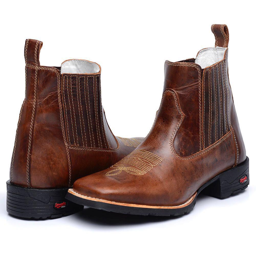 Botina Texana Masculina Bico Quadrado toda em Couro