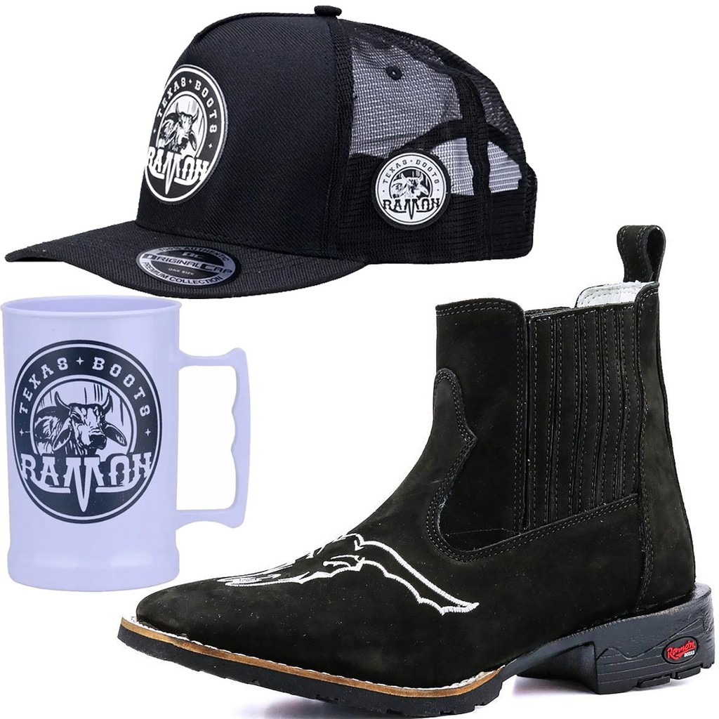 Botina Bota Butina Texana Country Bico Quadrado Masculina Kit