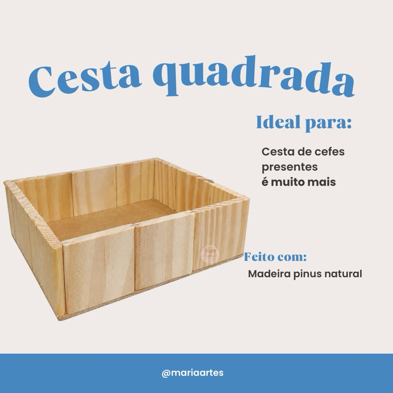 Cesta Quadrada em Madeira Pinus Natural | Caixa para Cesta de Café da Manhã, Presentes e Decoração