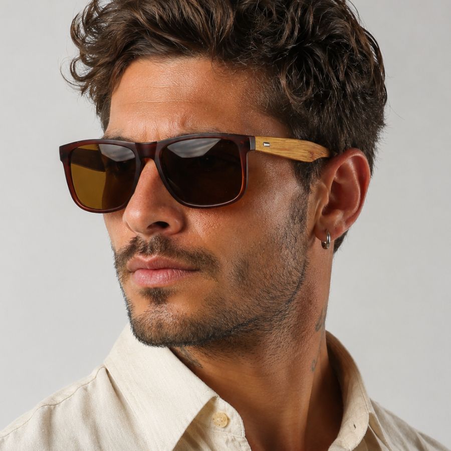 Oculos Da Moda Masculino Drip Hastes Madeira Quadrado Esportivo Uv400 Verao