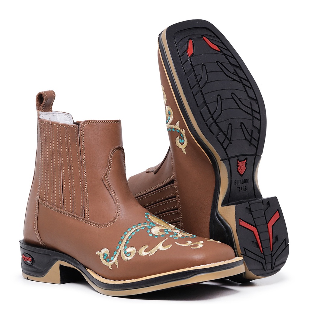 Bota Texana Country Botina Feminina Bico Quadrado Sola Jump