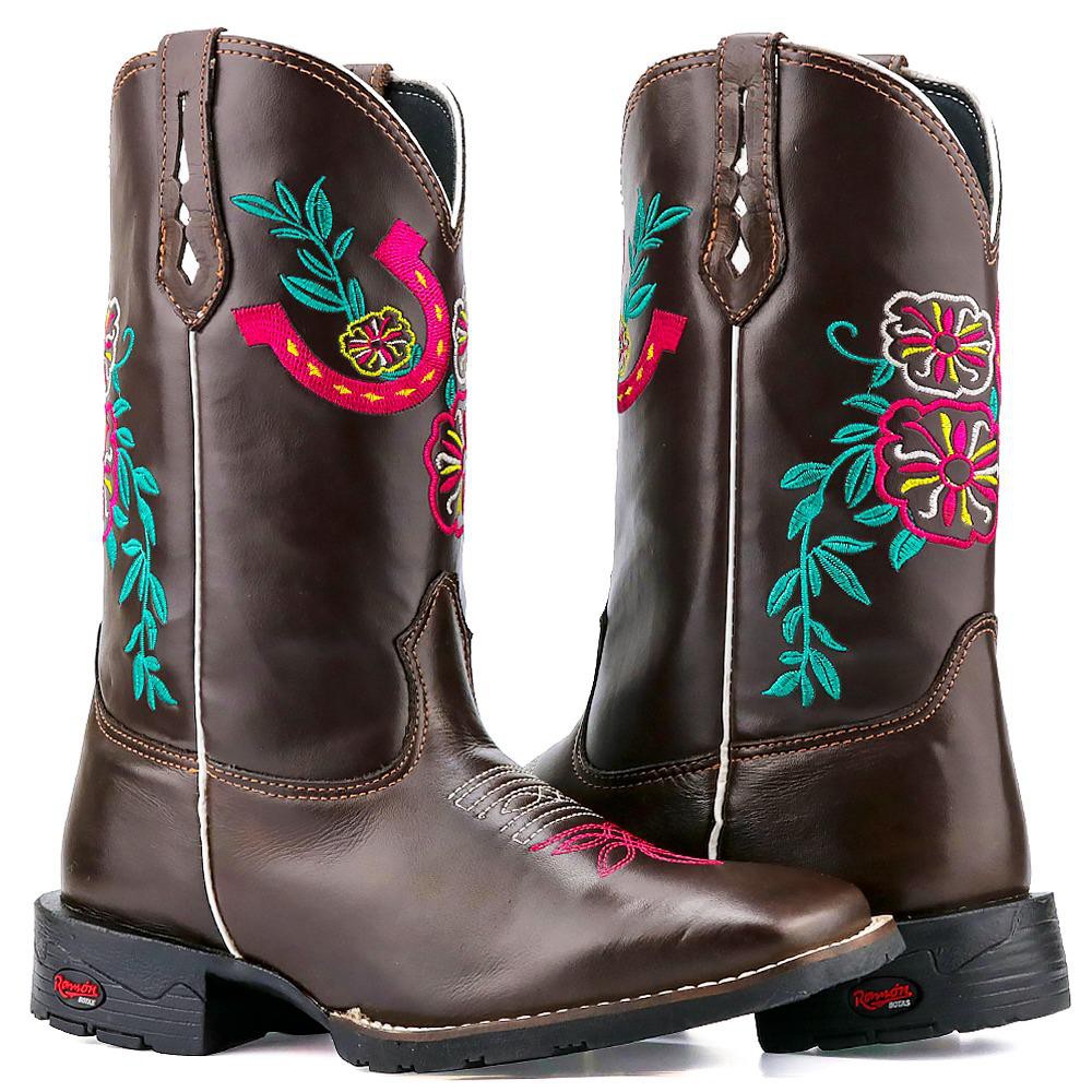 BOTA TEXANA FEMININA COUNTR YBICO QUADRADO FERRADURA