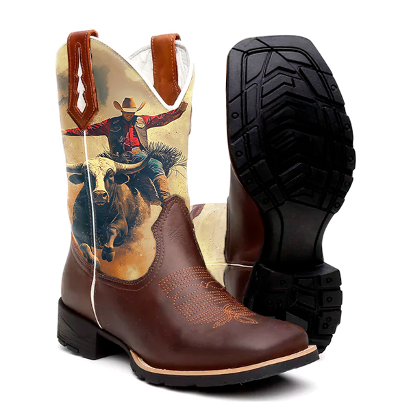 Bota Texana Masculina Econômico Diamond Bico Quadrado Couro