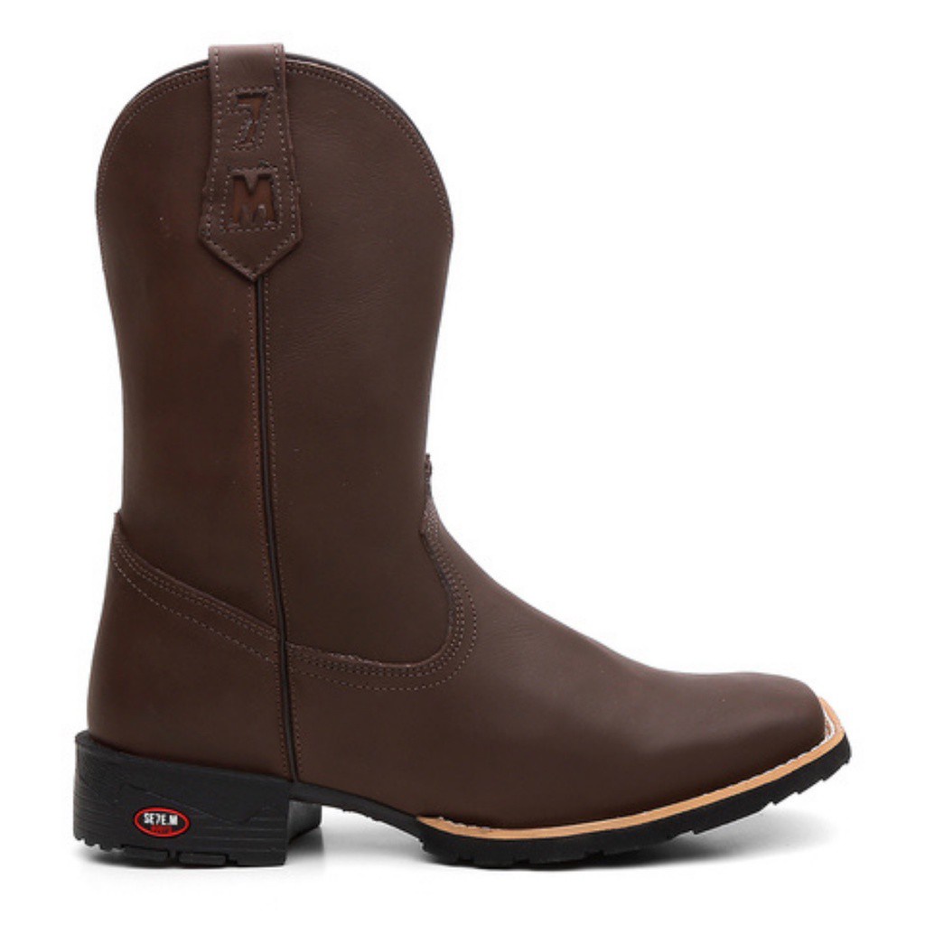 Bota Texana Masculina Couro Legítimo Artesanal Bico Quadrado