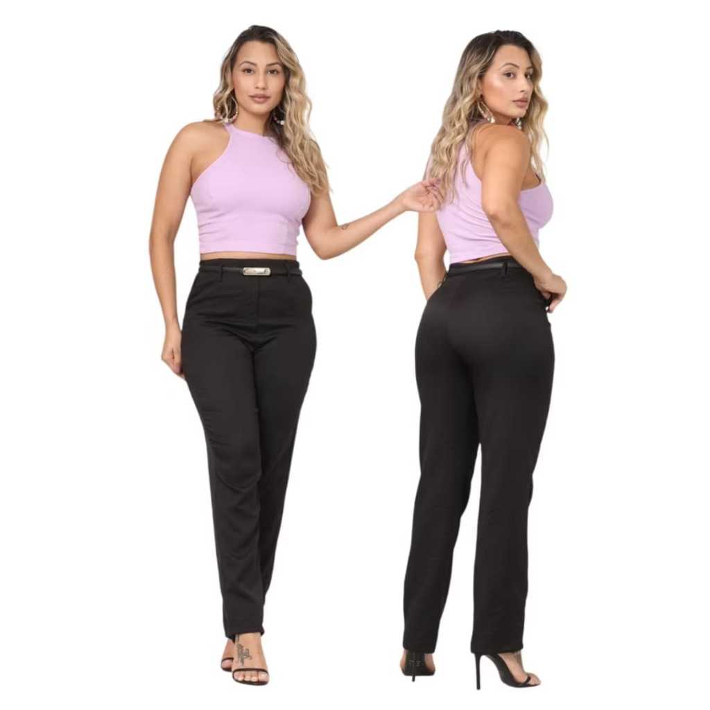 Calça Alfaiataria Feminina Cintura Alta Social Elegante Confortável M G e GG