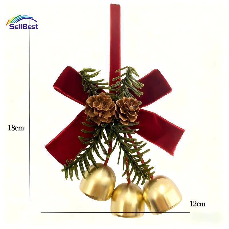 Sellbest Natal Jingle Bells Pendurado Ornamento 1/2 Pçs Veludo Arco Pinha Para Porta Da Frente Árvore De Feriado Casa Fe