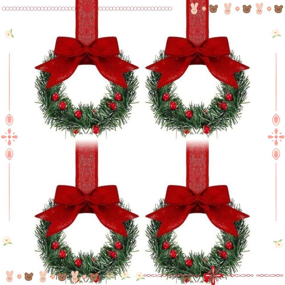 4 Pçs Grinalda De Natal , Guirlanda Artificial De Baga Vermelha De Pinha , Porta Festiva De 13cm Pendurado Ornamento Var