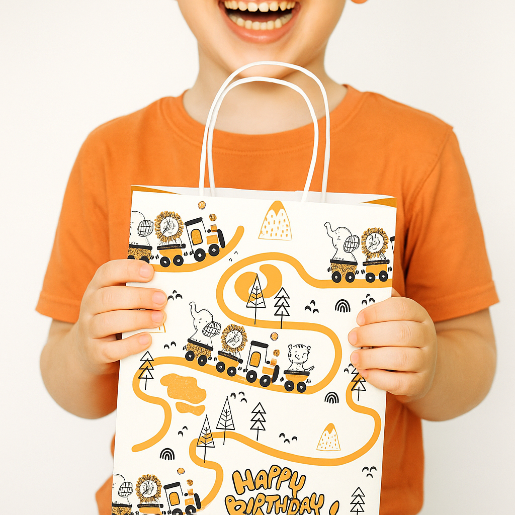 10 Sacolas Baby Trem Happy Birthday! Sacolinhas Festa Aniversário Saquinho Surpresa 16,4x21,0x8,5