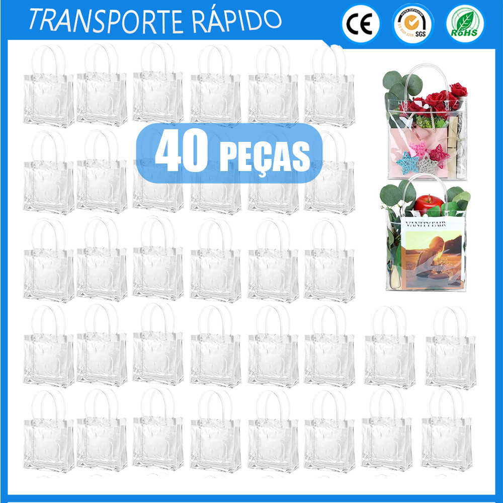 40x Party Transparent Tote 16x17x7cm Gift Bags Wedding Handbags Birthday Holiday Gift Bags