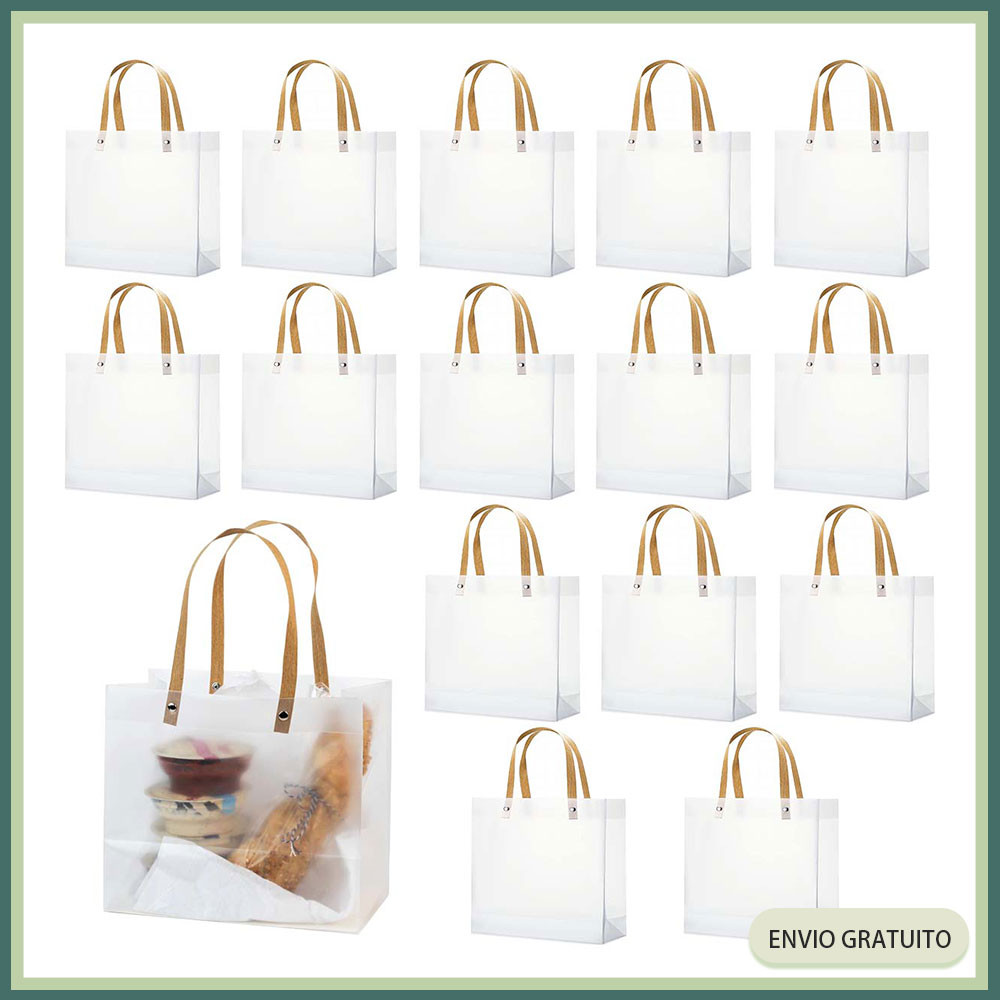 15x Transparente Frosted Tote Party Gift Bags Wedding Handbags Birthday Holiday Gift Bags 20x20x8cm